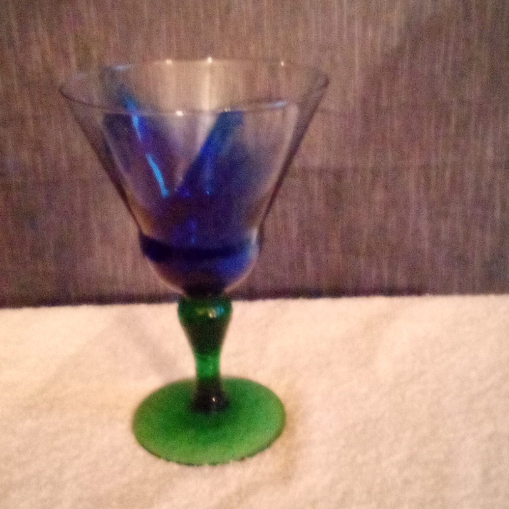 Vintage Bormioli Rocco Twisted Stem Goblet Green Optic Glass Chalice